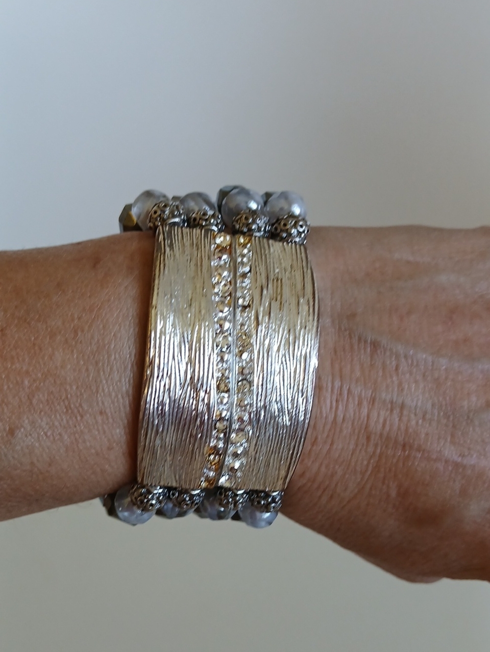 Silver-Tone Crystal Accent Cuff Bracelet